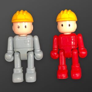 2 VTG Little People Construction Workers Hard Hat Action Figures Moving Joints